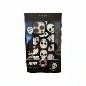 Pink Sky iPhone 15 Pro Max Limited Edition REAPER SKULL Beaded iPhone Case New